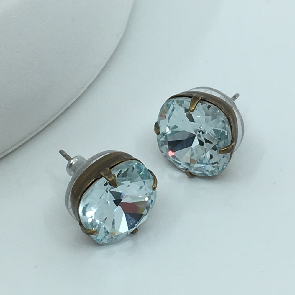 Liz Palacios Aquamarine Blue Swarovski Crystal Chunky Stud Earrings Pierced